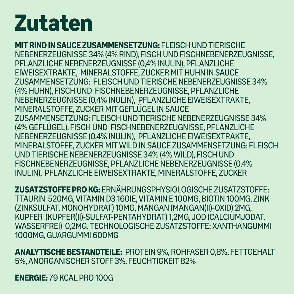 Katzenfutter nass 48x100g Fleisch in Sauce 4,8kg fuer Katzen