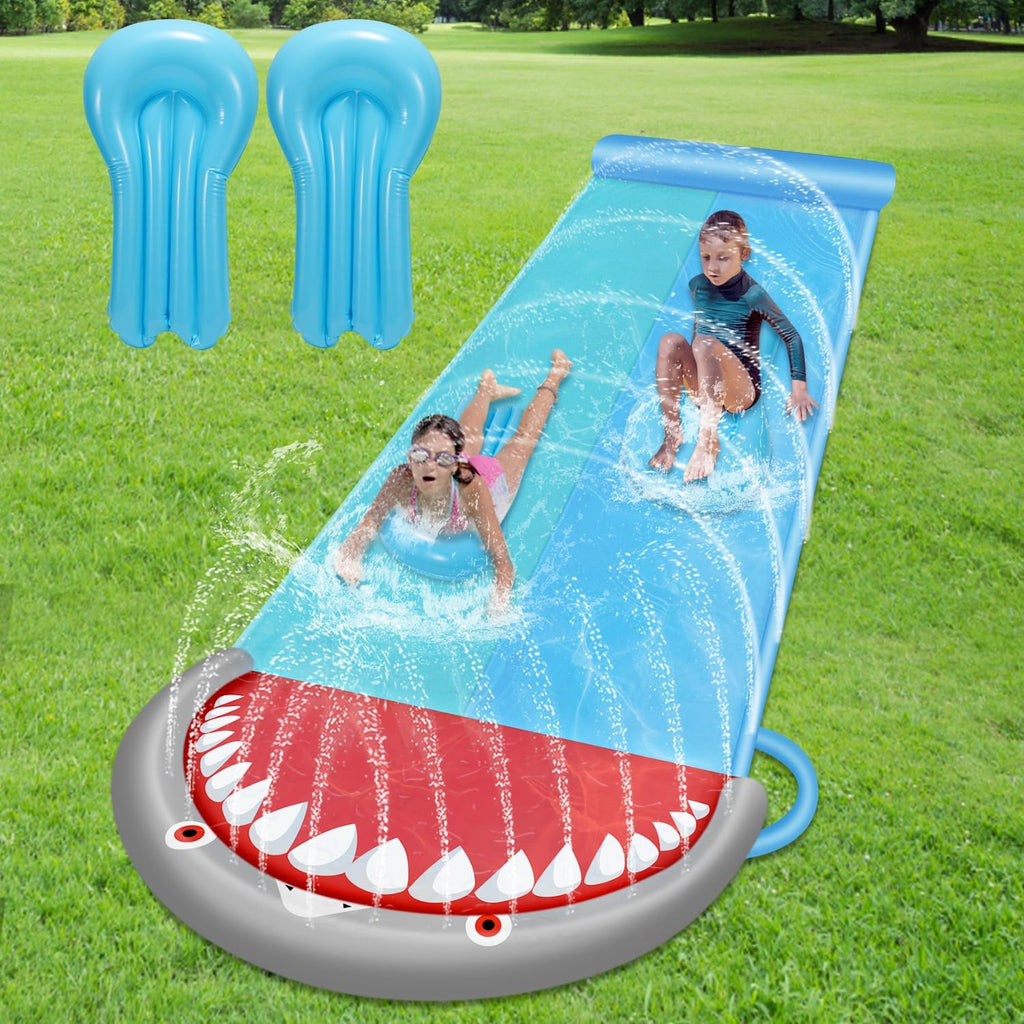 Sonnewelt 550x145 cm Doppel-Wasserrutsche mit 2 Bodyboards Garten
