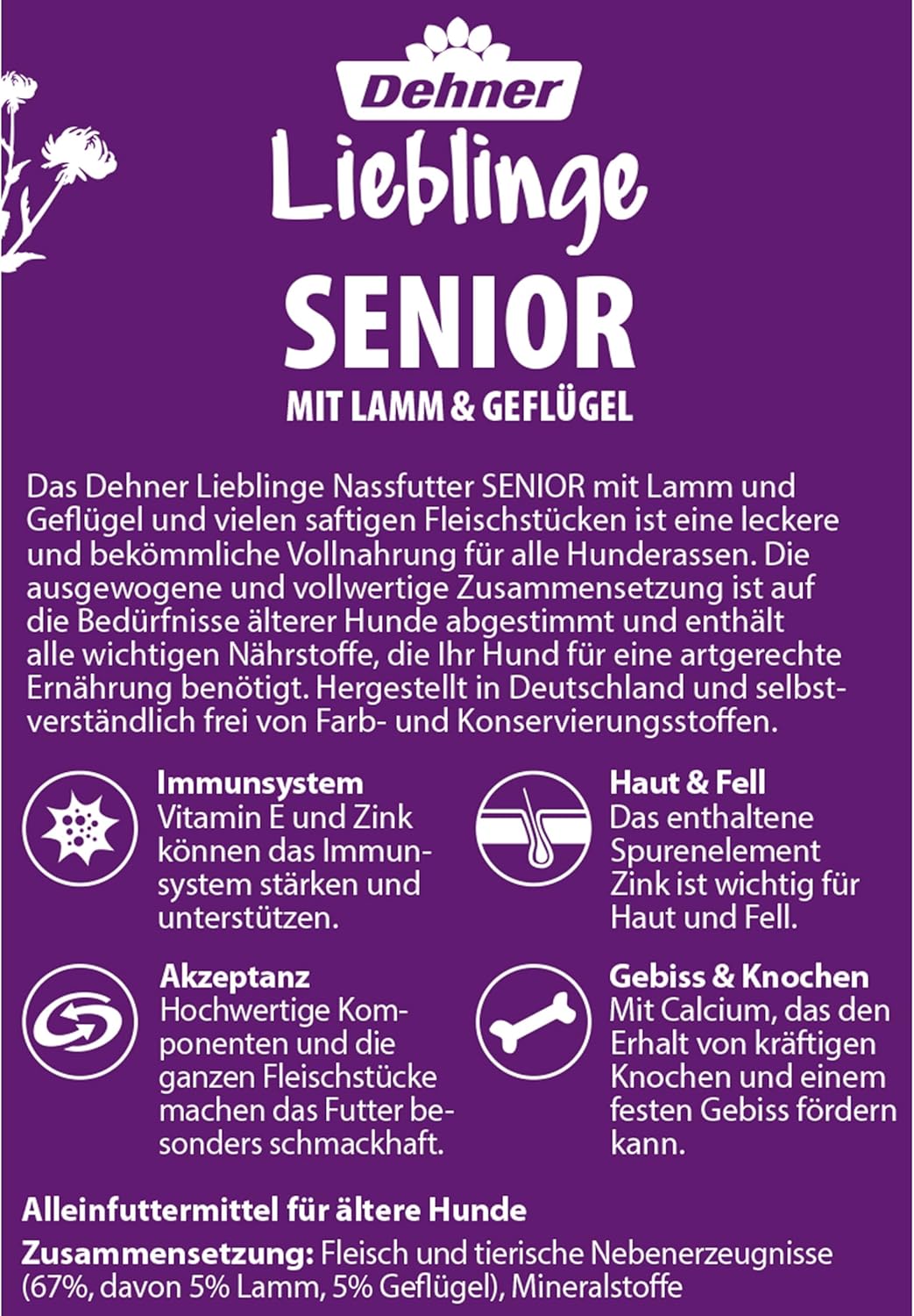 Dehner Lieblinge Hundefutter Senior Lamm & Geflügel (6x800g)