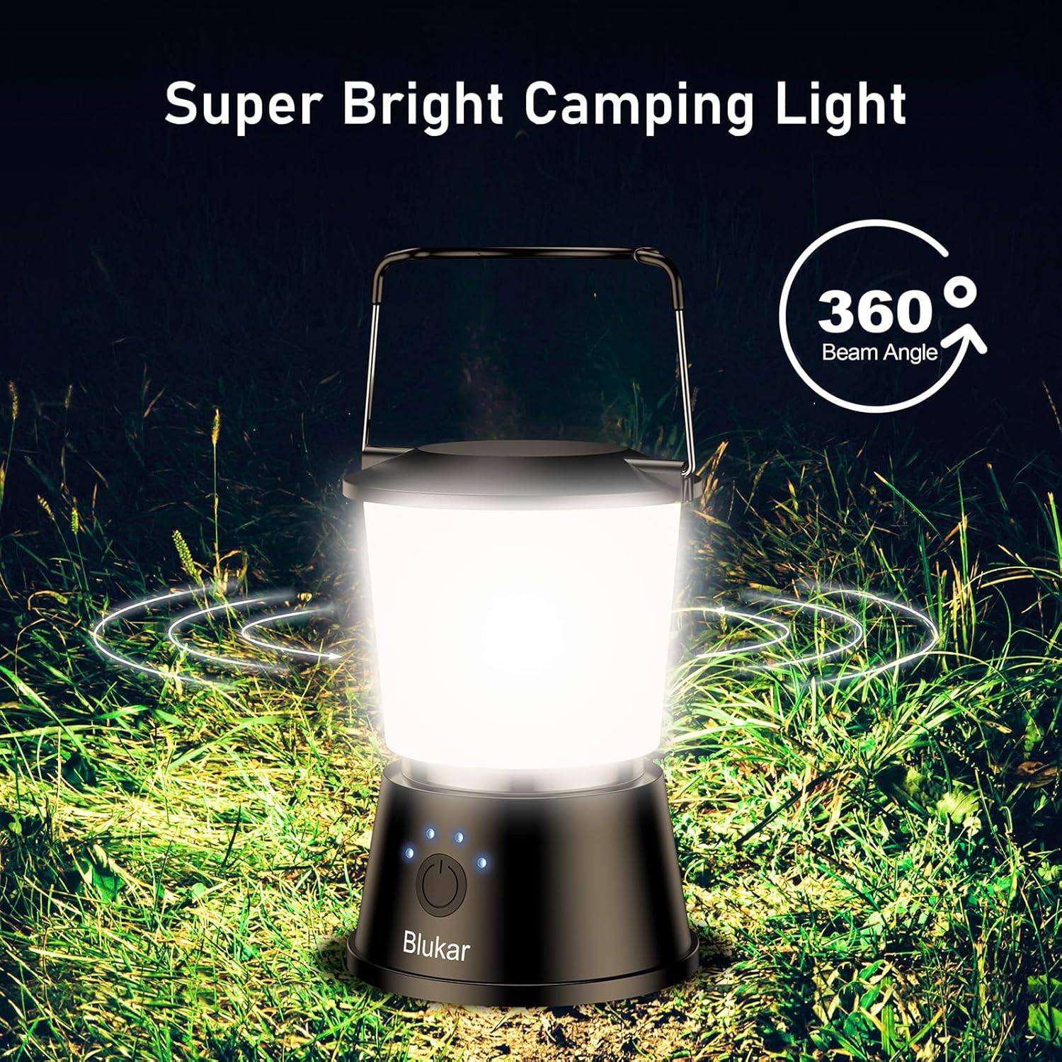 Blukar LED Campinglampe 2000 lm Aufladbar, Stufenlos dimmbar, 5 Modi