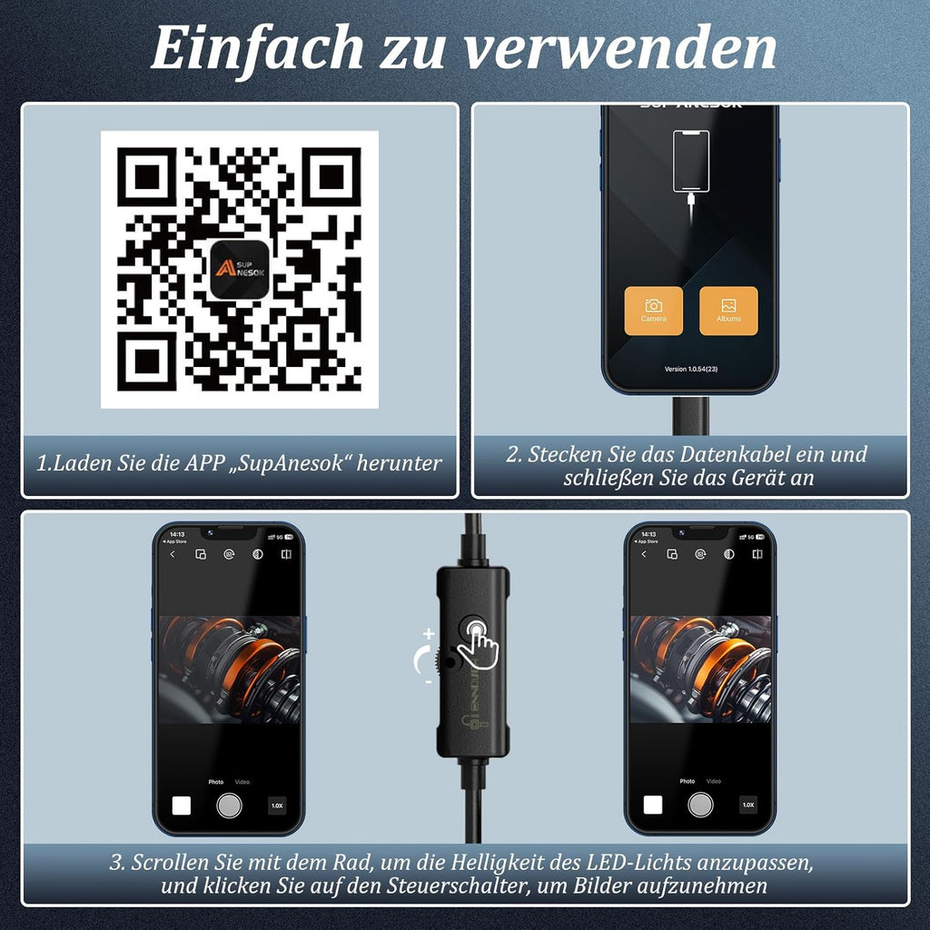 Ennovor Endoskopkamera 1920 HD wasserdicht IP67 5m-10m mit 8 LED fuer Android Tab