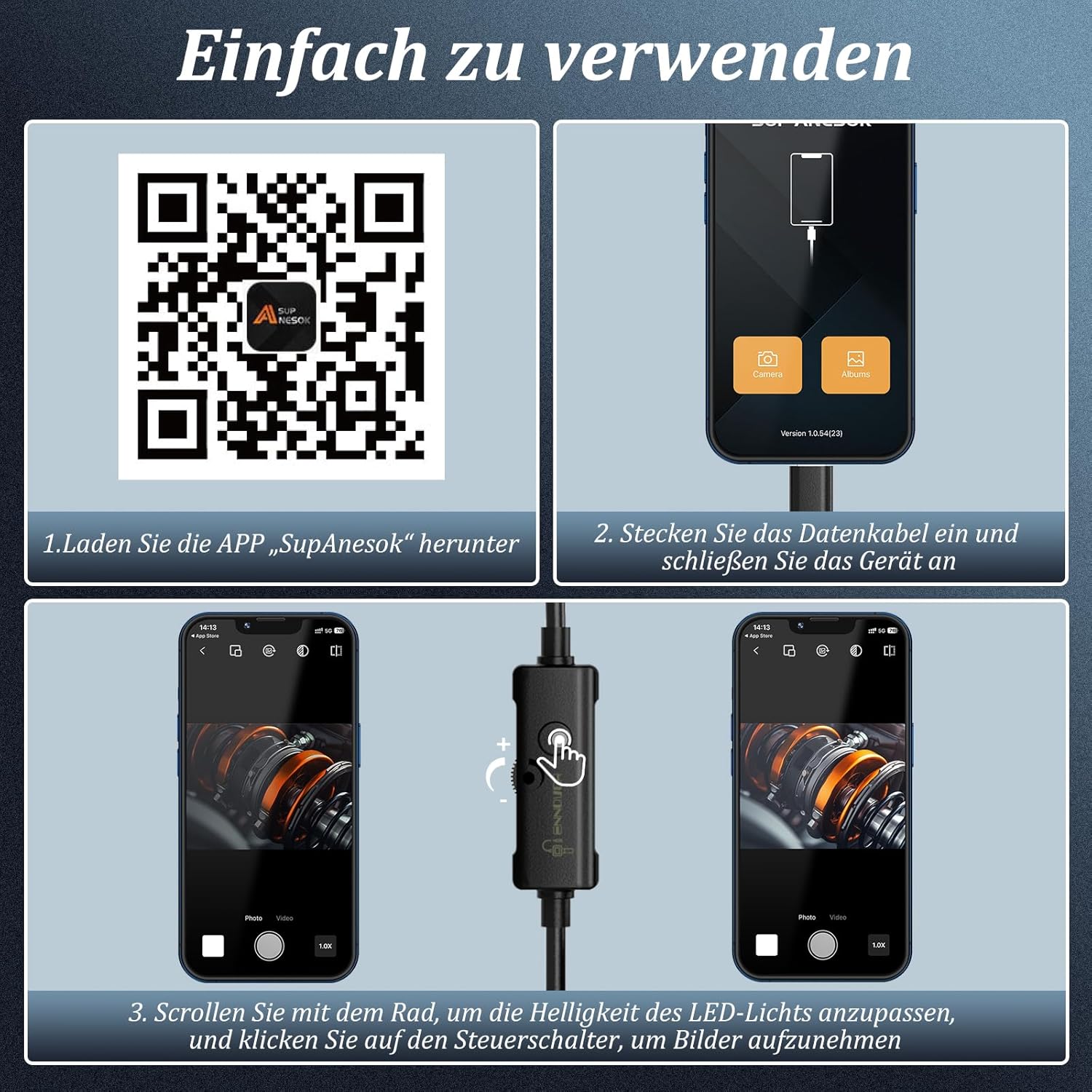 Ennovor Endoskopkamera 1920 HD wasserdicht IP67 5m-10m mit 8 LED fuer Android Tab
