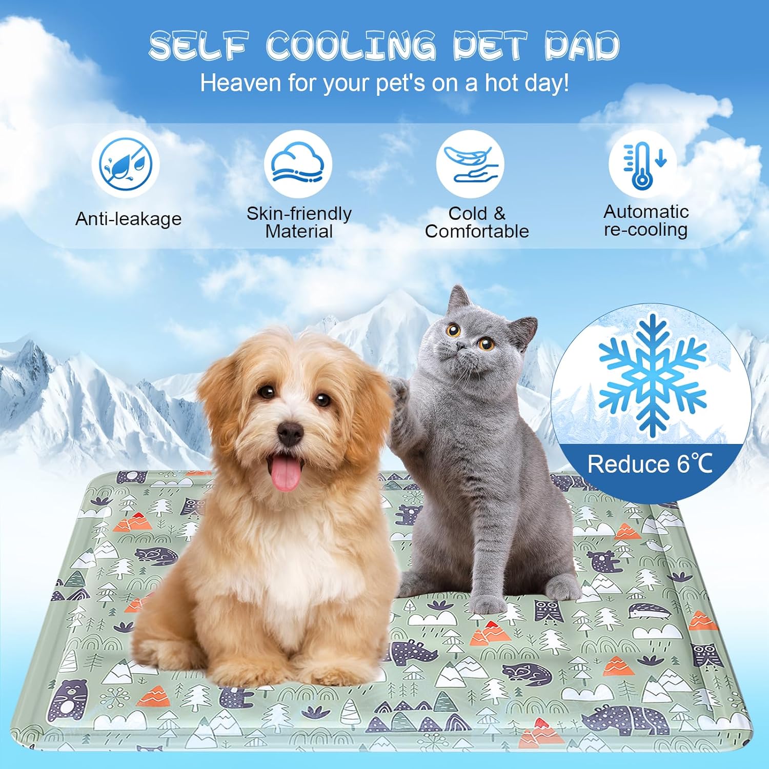 Ninonly Kuehlmatte 50x65 cm fuer Hunde und Katzen selbstkuehlend wasserdicht