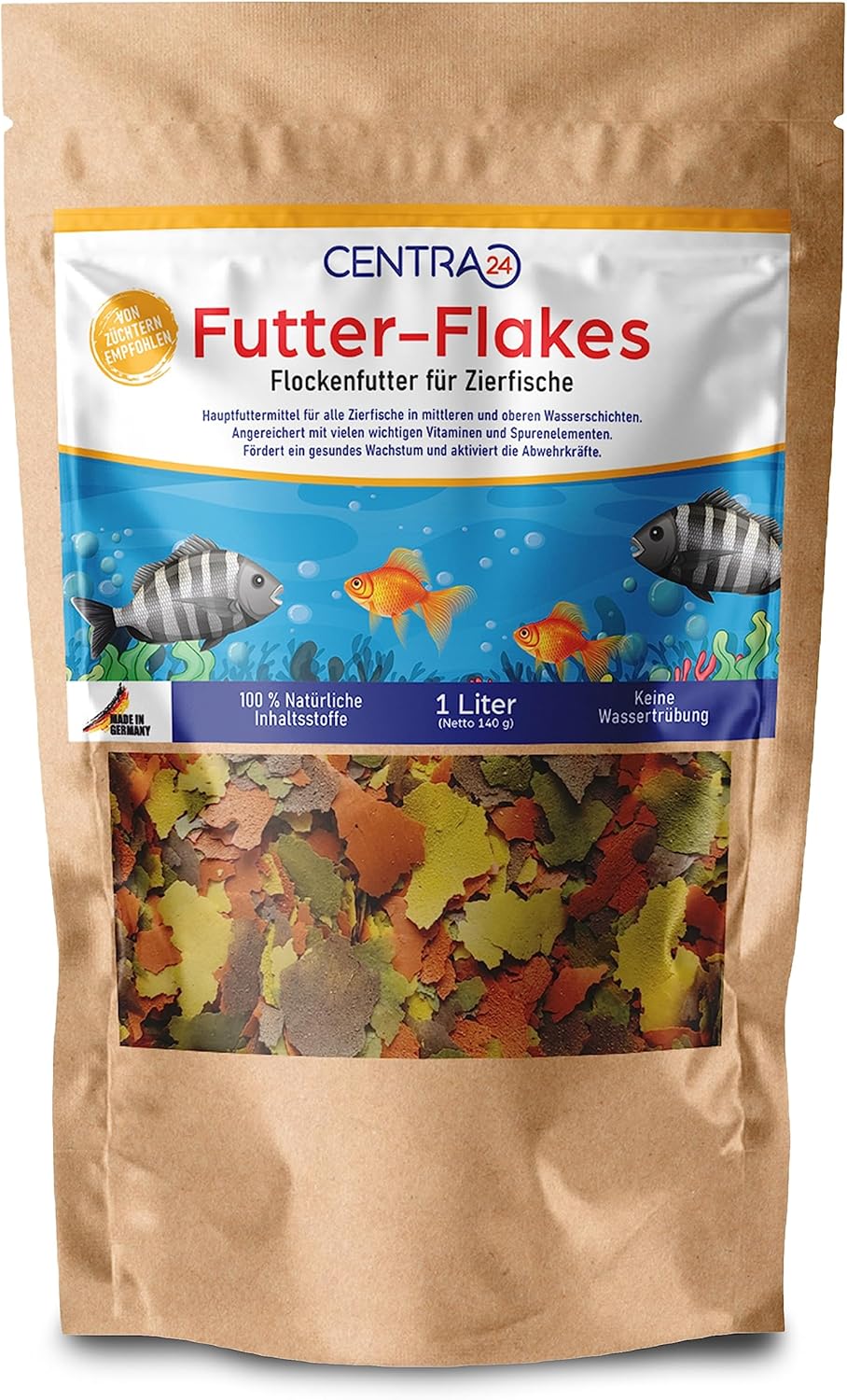 Centra24 Fischfutter Flocken fuer Zierfische Suesswasser mit Vitaminen