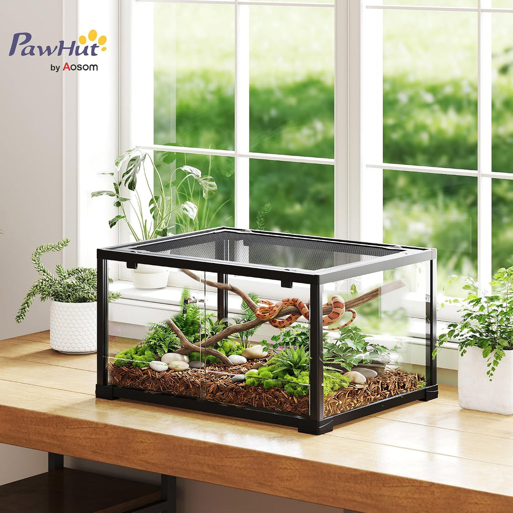 Pawhut Reptilien Terrarium Glasterrarium 60x45x32 cm schwarz ausbruchsicher