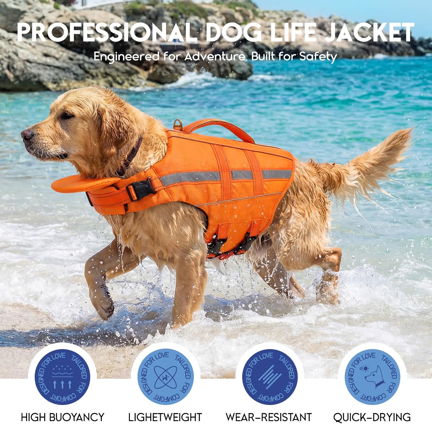 ASENKU Hundeschwimmweste XS-XXL Gr. S 5- mit Rettungsgriff D-Ring Reflektor