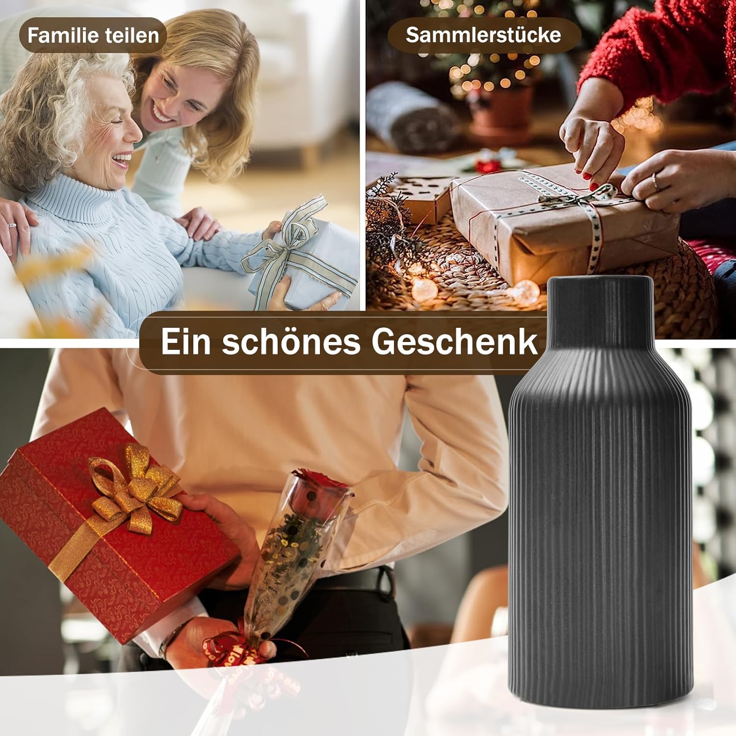 Keramikvase 20 cm matt weiss rund - Moderne Boho Deko fuer Pampasgras