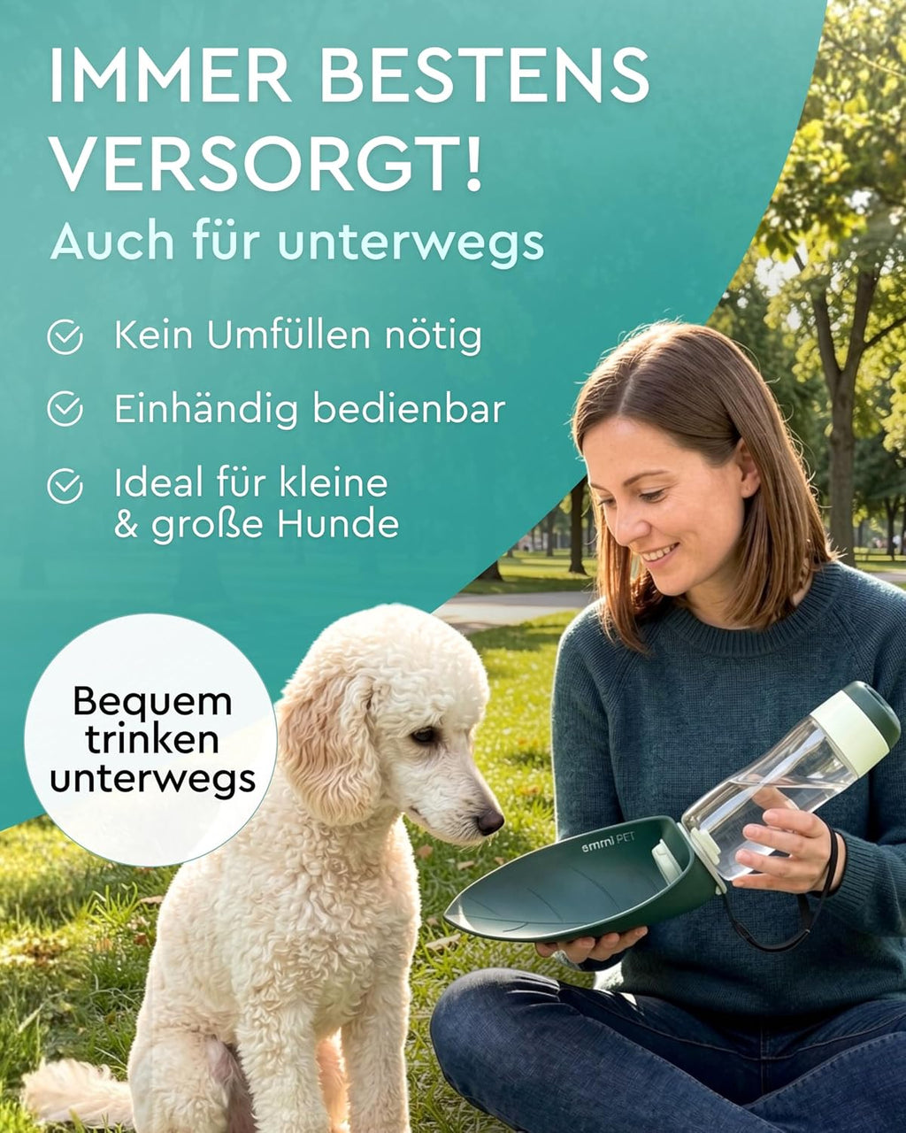 emmi‑PET Hundetrinkflasche mit Futterbehaelter Dunkelgruen