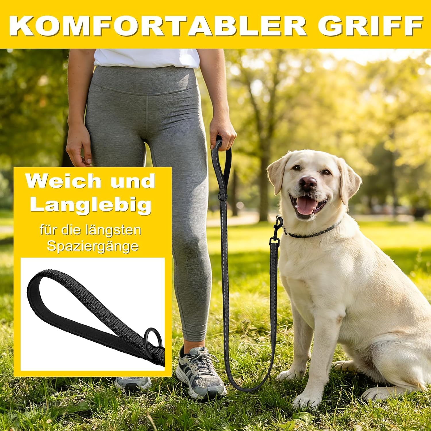 XXBEN Reflektierende Hundeleine gummiert Nylon mit Griff 15mm-20mm 1–3 m