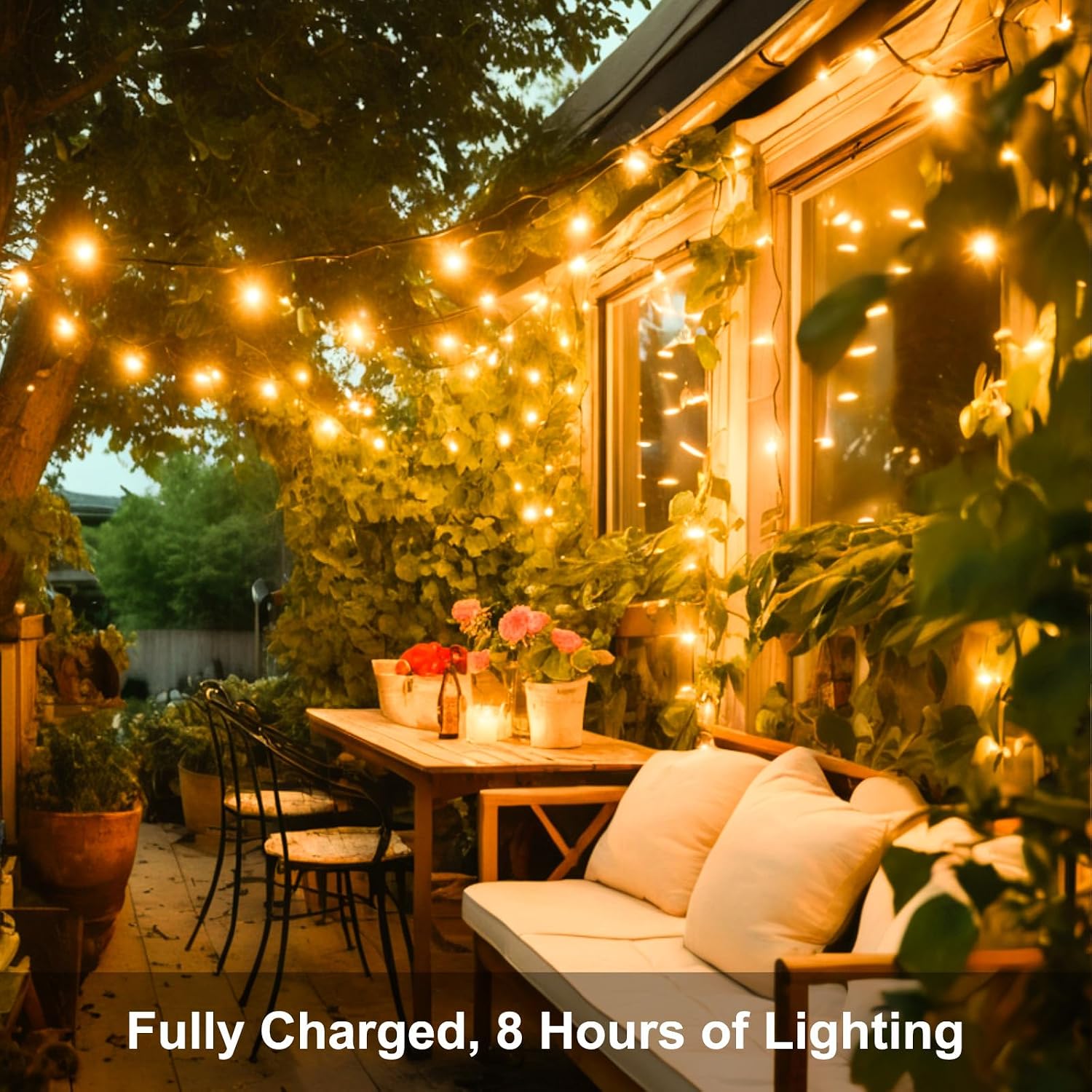 Solar Lichterkette aussen 5m 50 LED warmweiss IP65 8 Modi fuer Garten 5m-12m