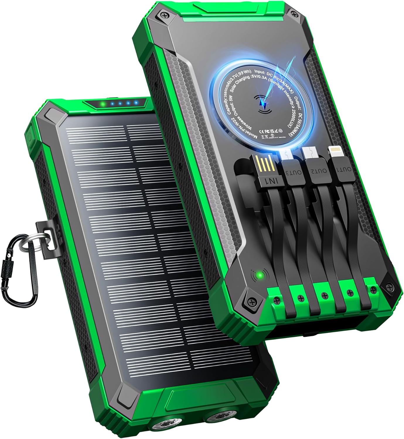 Solar Powerbank 26800 mAh 15W USB‑C Ein-/Ausgang Wireless Solarladegeraet mit Tas