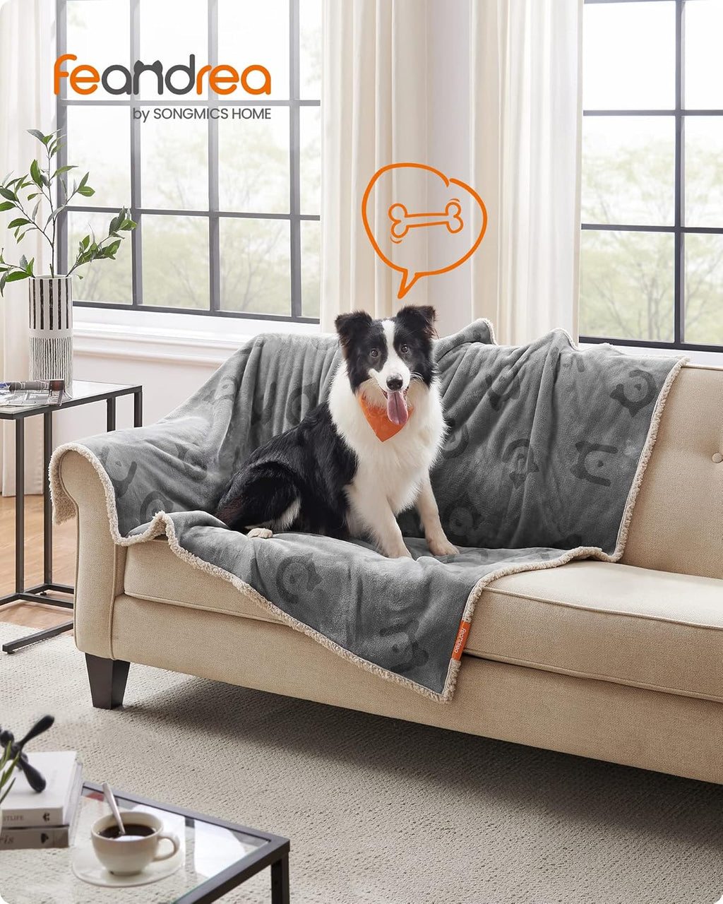 Feandrea Hundedecke wasserdicht Sherpa Fleece 101×73 cm Grau 63cm-203cm