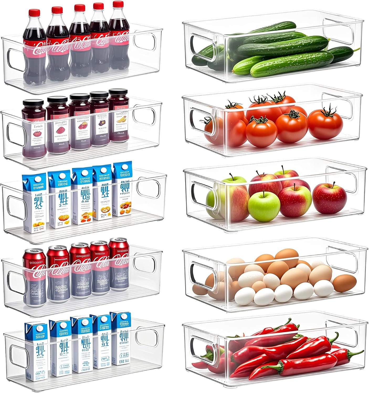 Kuehlschrank Organizer Set 10tlg 2 Groessen BPA-frei fuer Kueche Schublade Schreibtis