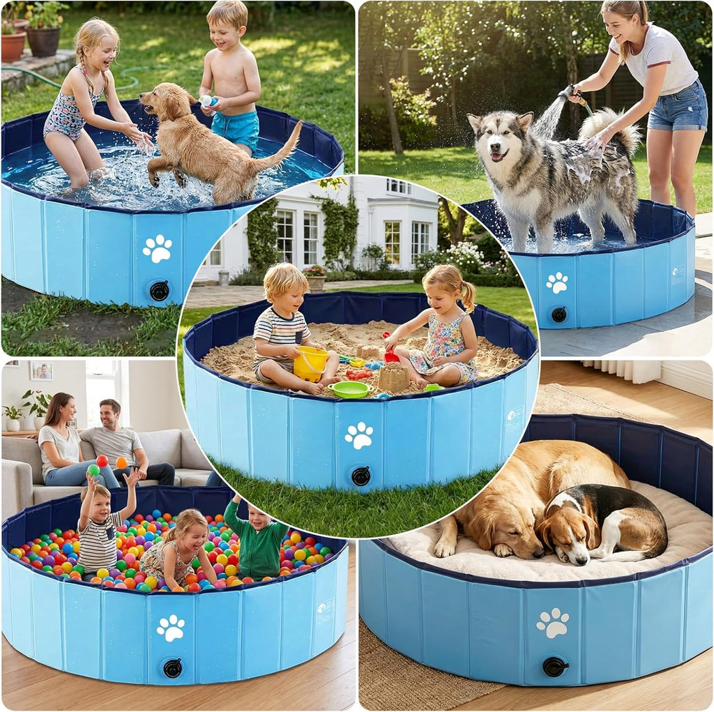 Hundepool faltbar 100x30 cm PVC mit Ablaufloch rutschfest blau fuer Hunde