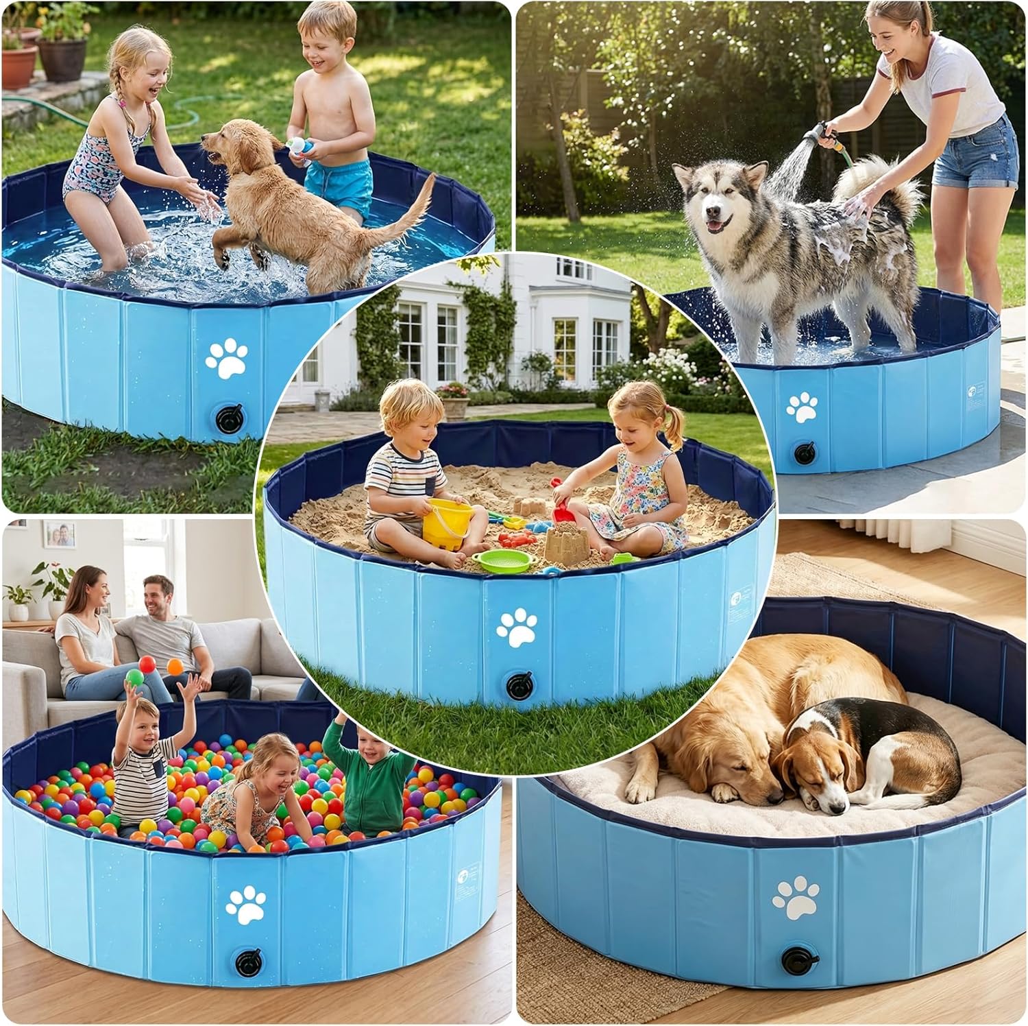 Hundepool faltbar 100x30 cm PVC mit Ablaufloch rutschfest blau fuer Hunde