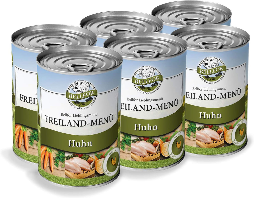 Bellfor Freiland-Menue Hundefutter nass mit Huhn 6x400g, getreidefrei