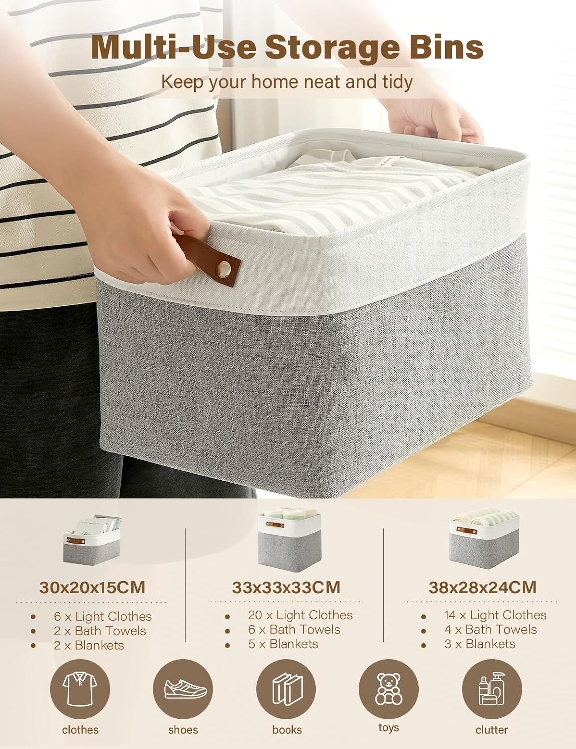 Aufbewahrungsboxen Stoff 4er Set mit Griff 30×20×15 cm faltbar
