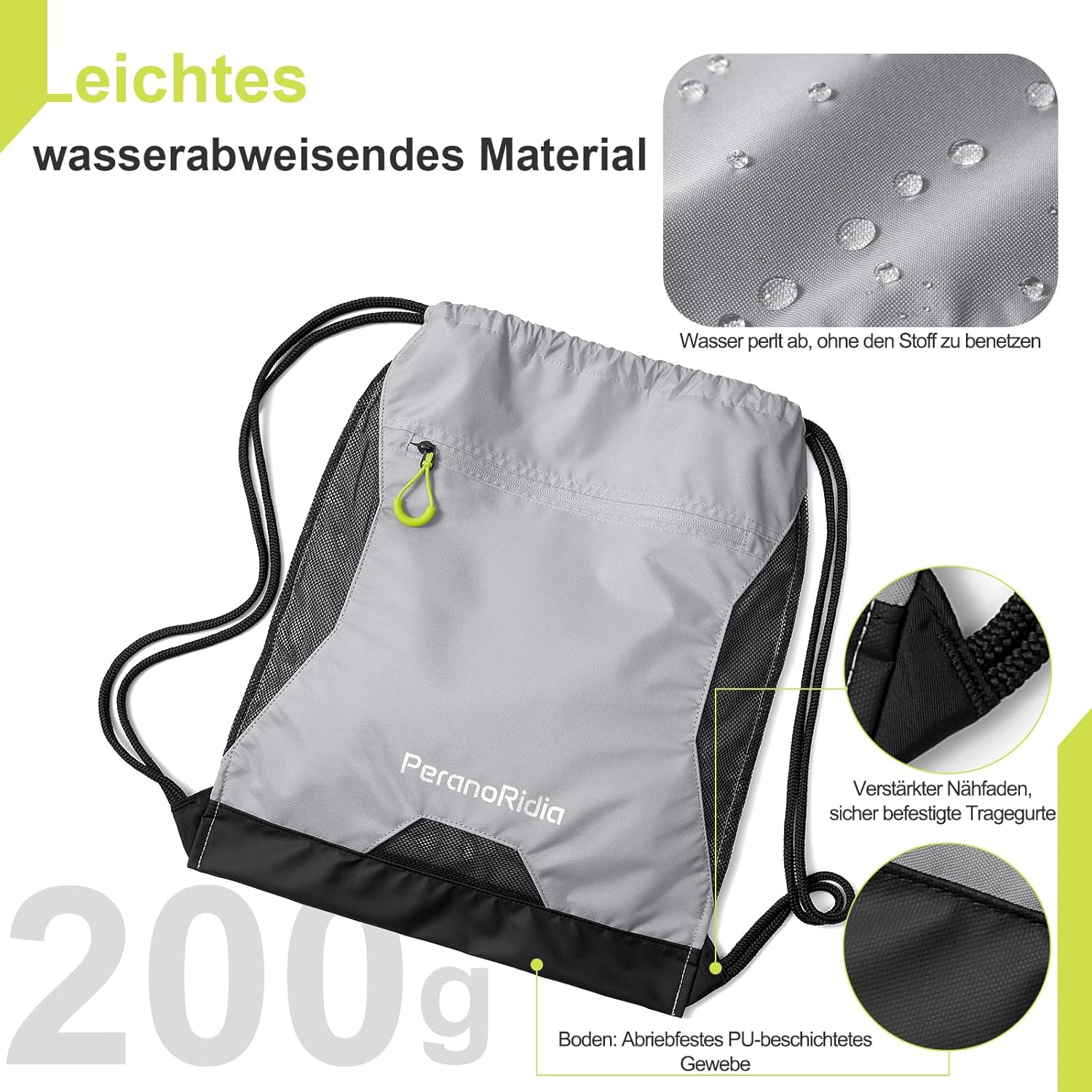 Sportbeutel Turnbeutel 36x45x7 cm Unisex Rucksackbeutel Schwarz/Grau/Gruen