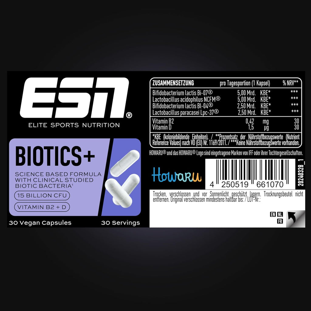 ESN Biotics+ 30 Kapseln 450 Mrd KBE Probiotikum Vitamin B2 D vegetarisch