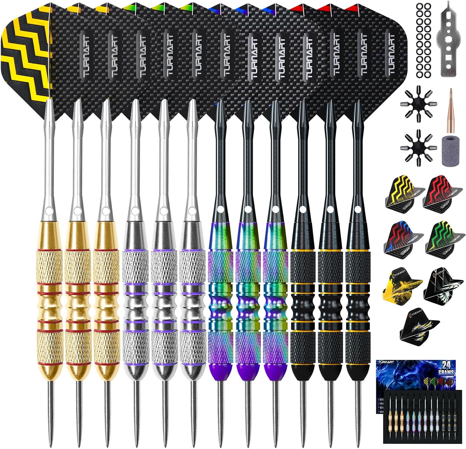Turnart Steeldarts 12 Stueck mit Metallspitze und Dartcase Profi-Set