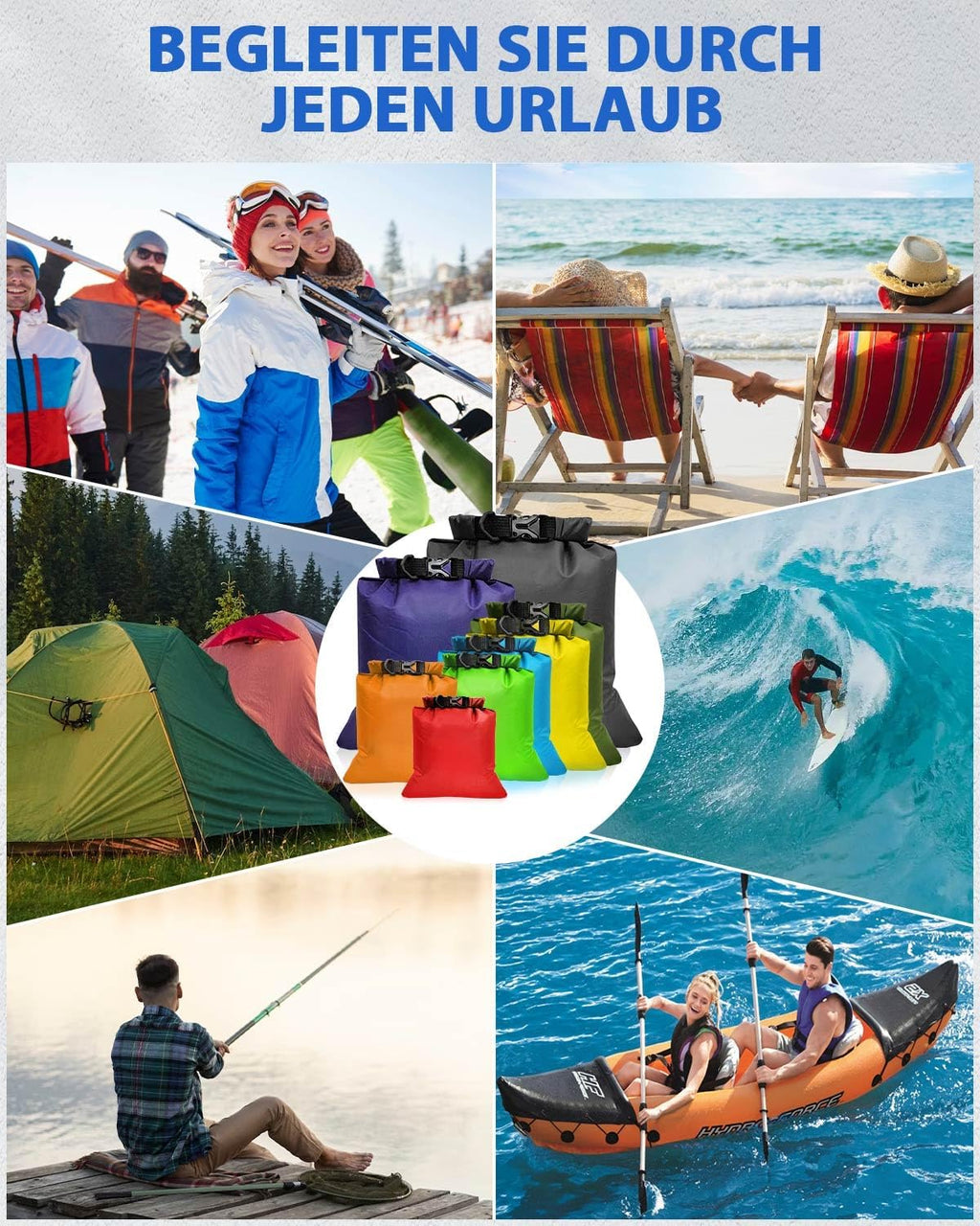 Victoper 8er Set wasserdichte Packsaecke 1.5-12 L - Dry Bag fuer Kajak, Wandern, C