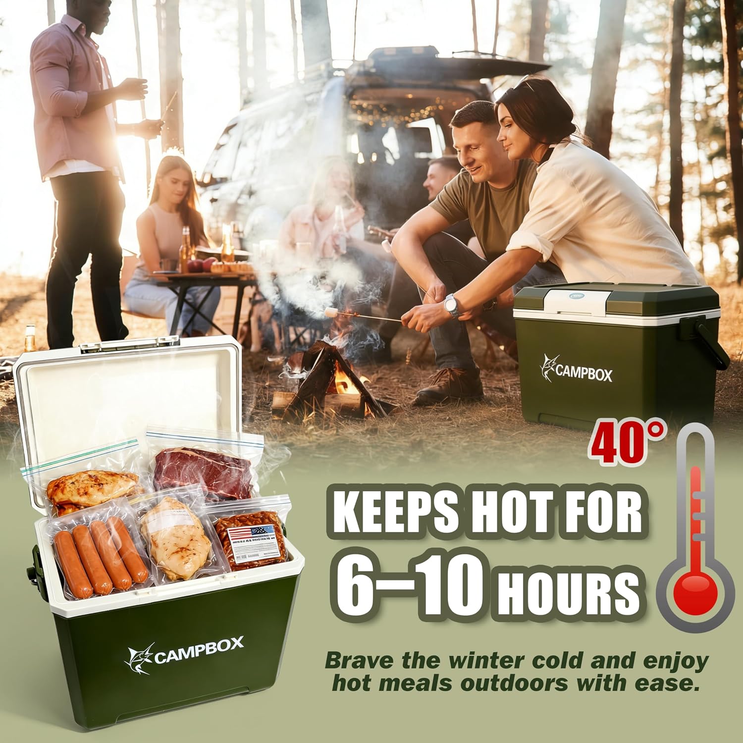 JONRRYIN Kuehlbox - passive Thermobox mit 2 Kuehlakkus, bis 12 Std.
