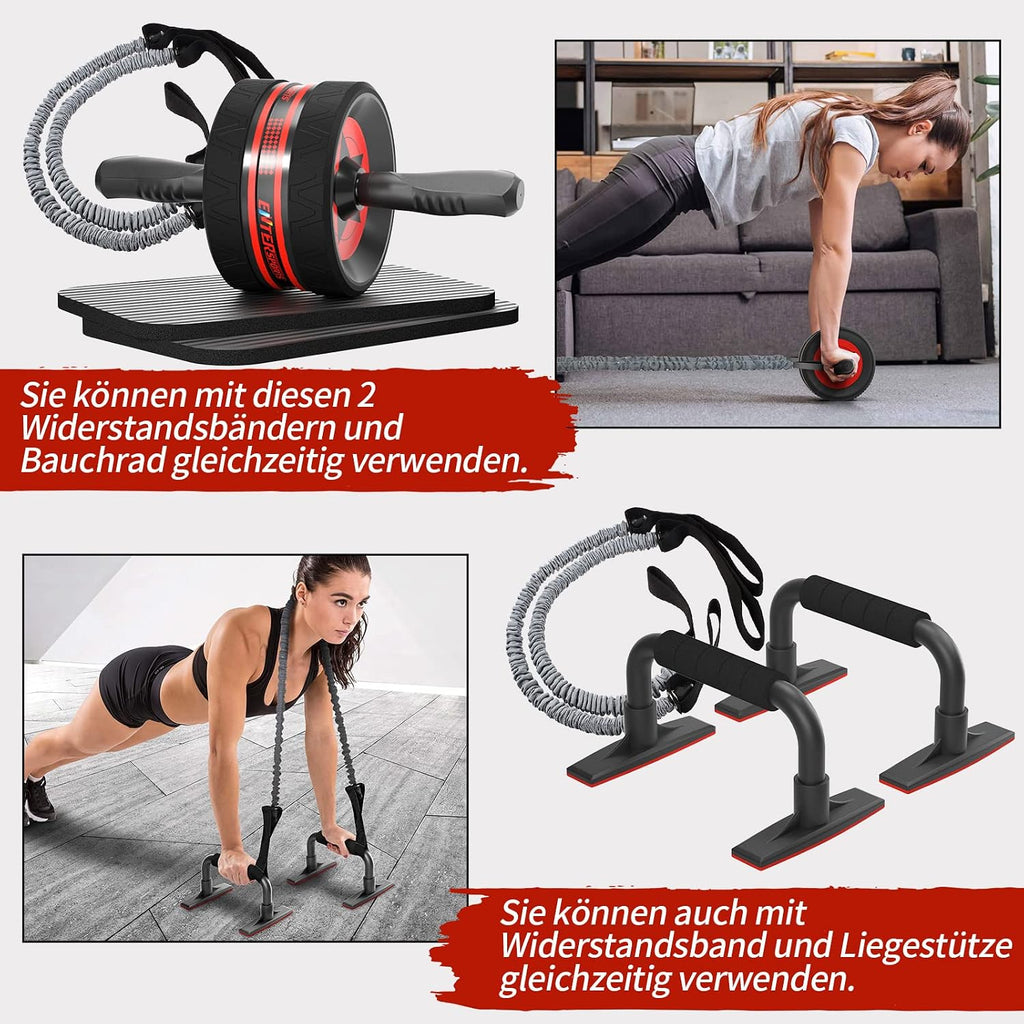 EnterSports Bauchmuskelroller mit zwei Kniematten, Bauchtrainer fuer Zuhause