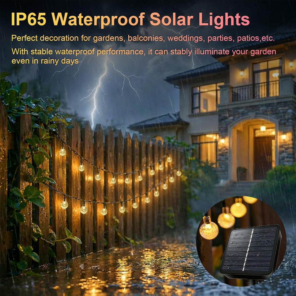 AGOTD Solar Lichterkette aussen 40 LED Kristallkugeln IP65 8 Modi Warmweiss