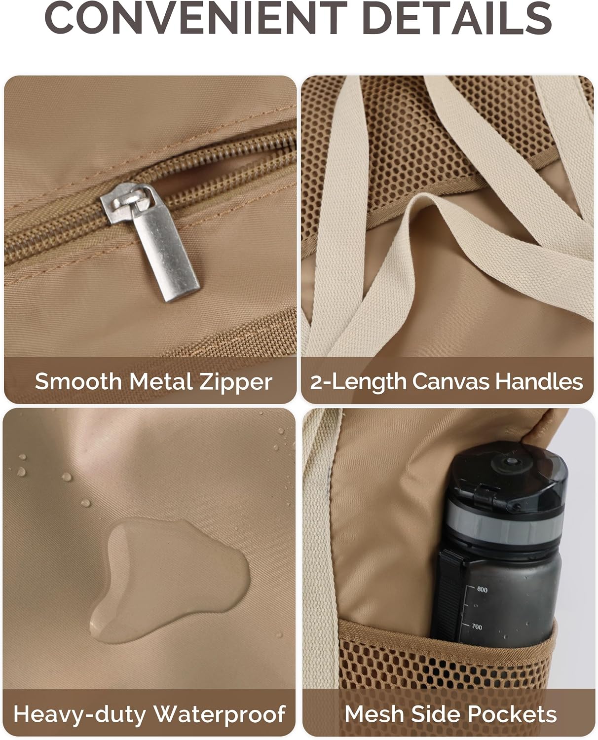 HOMESPON Strandtasche gross mit Reissverschluss, wasserabweisend, Netzfach
