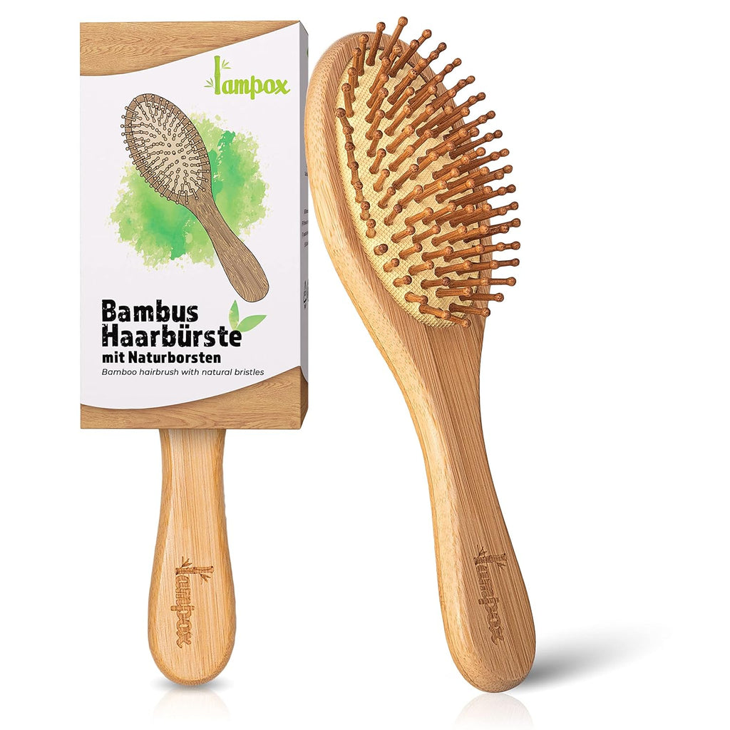 Lampox Bambus Haarbuerste antistatisch Holz Naturborsten Entwirrungsbuerste