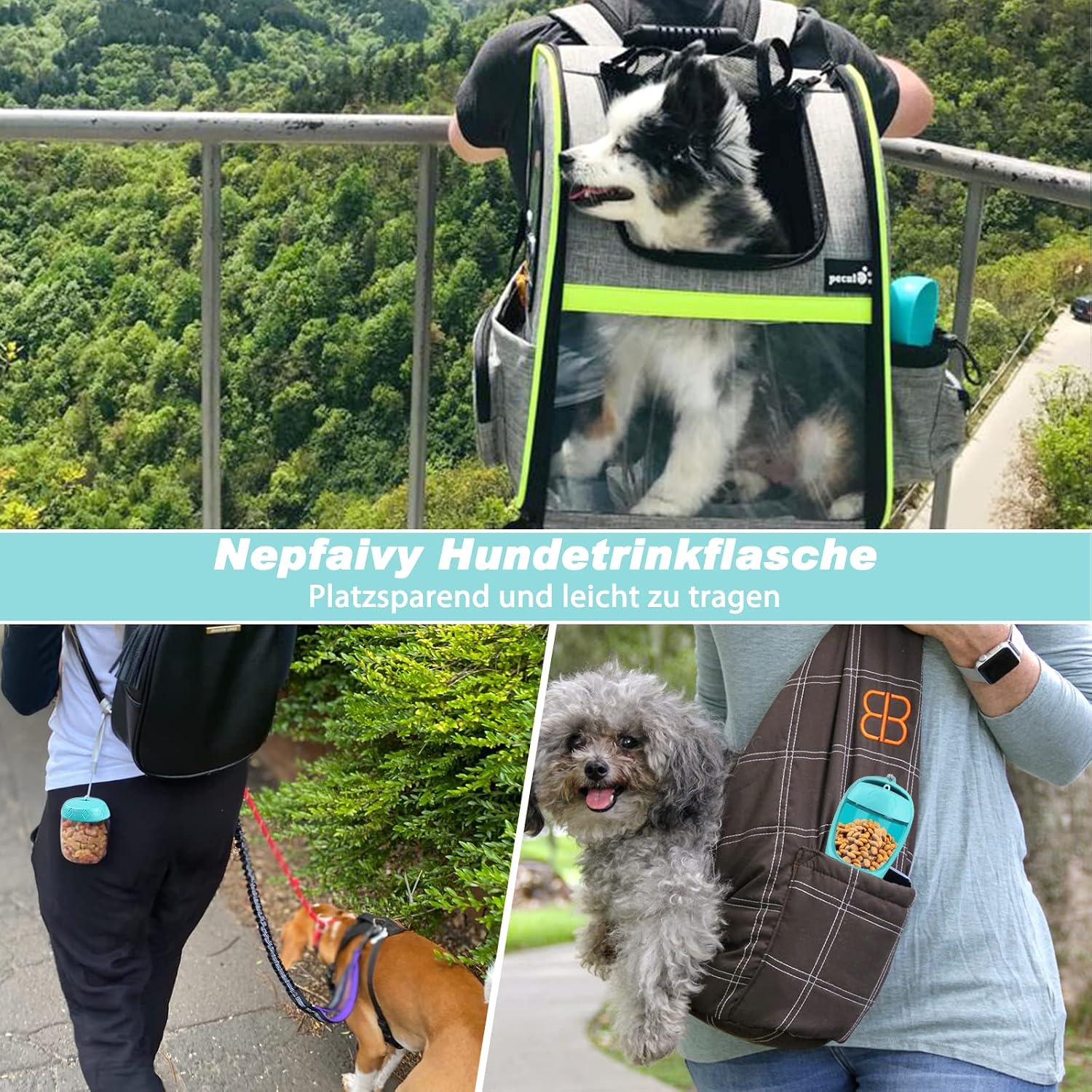 Nepfaivy Hundetrinkflasche mit Futterbehaelter auslaufsicher