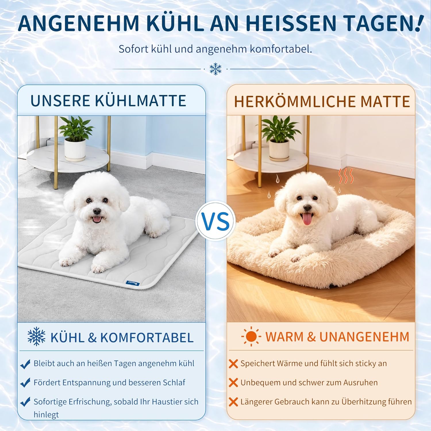 Angelpet Kuehlmatte 120x90 cm fuer Hunde Katzen, gel-frei, rutschfest, blau