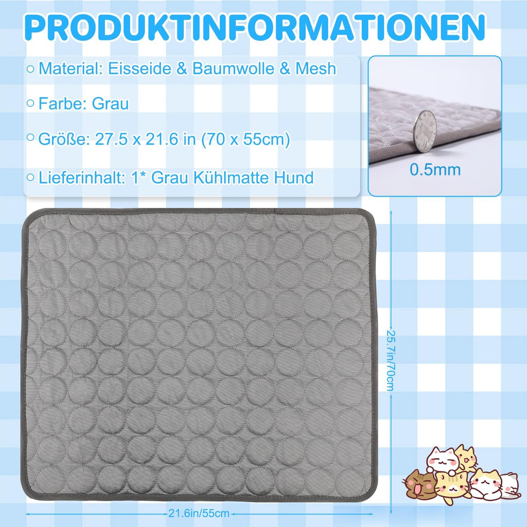Yanlin Hundekuehlmatte 70x55 cm L grau selbstkuehlend rutschfest waschbar