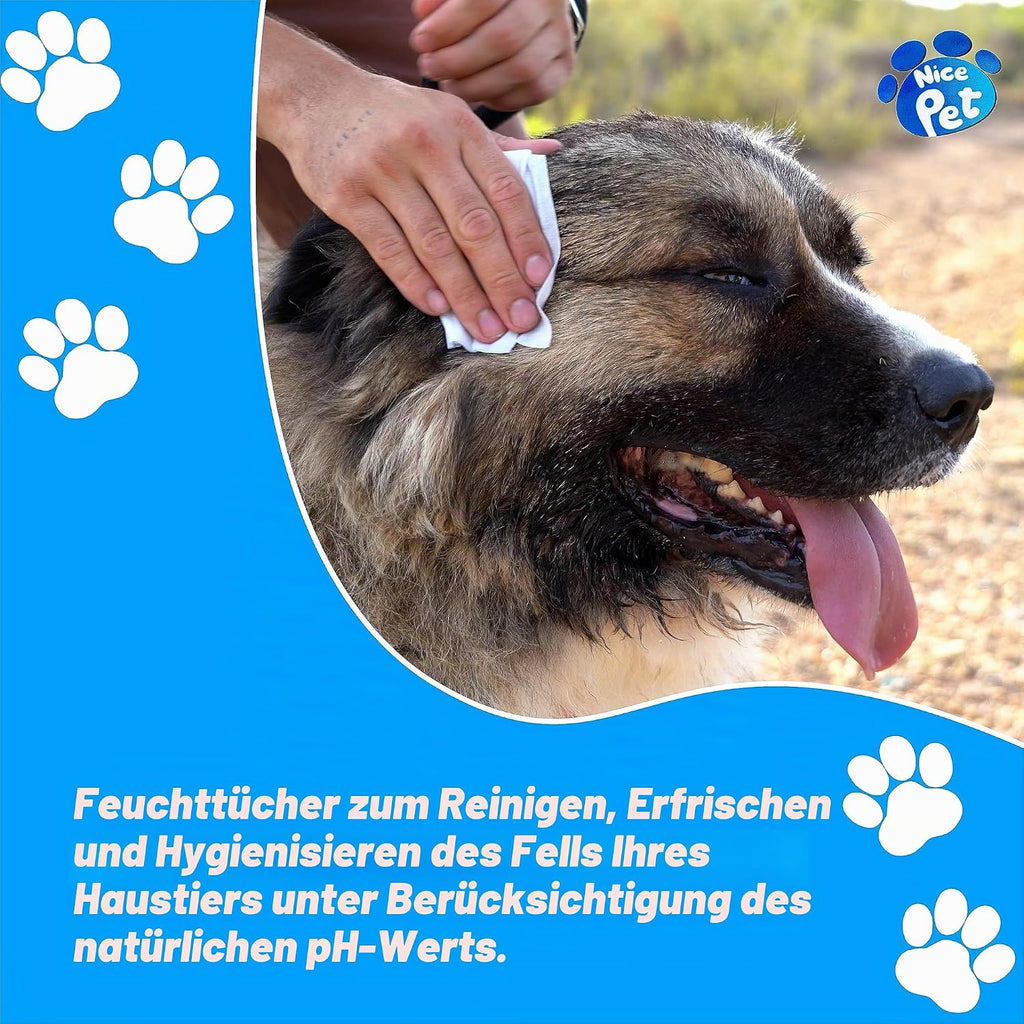 Nice Pet Reinigungstuecher fuer Hunde und Katzen mit Chlorhexidin 100 Stueck