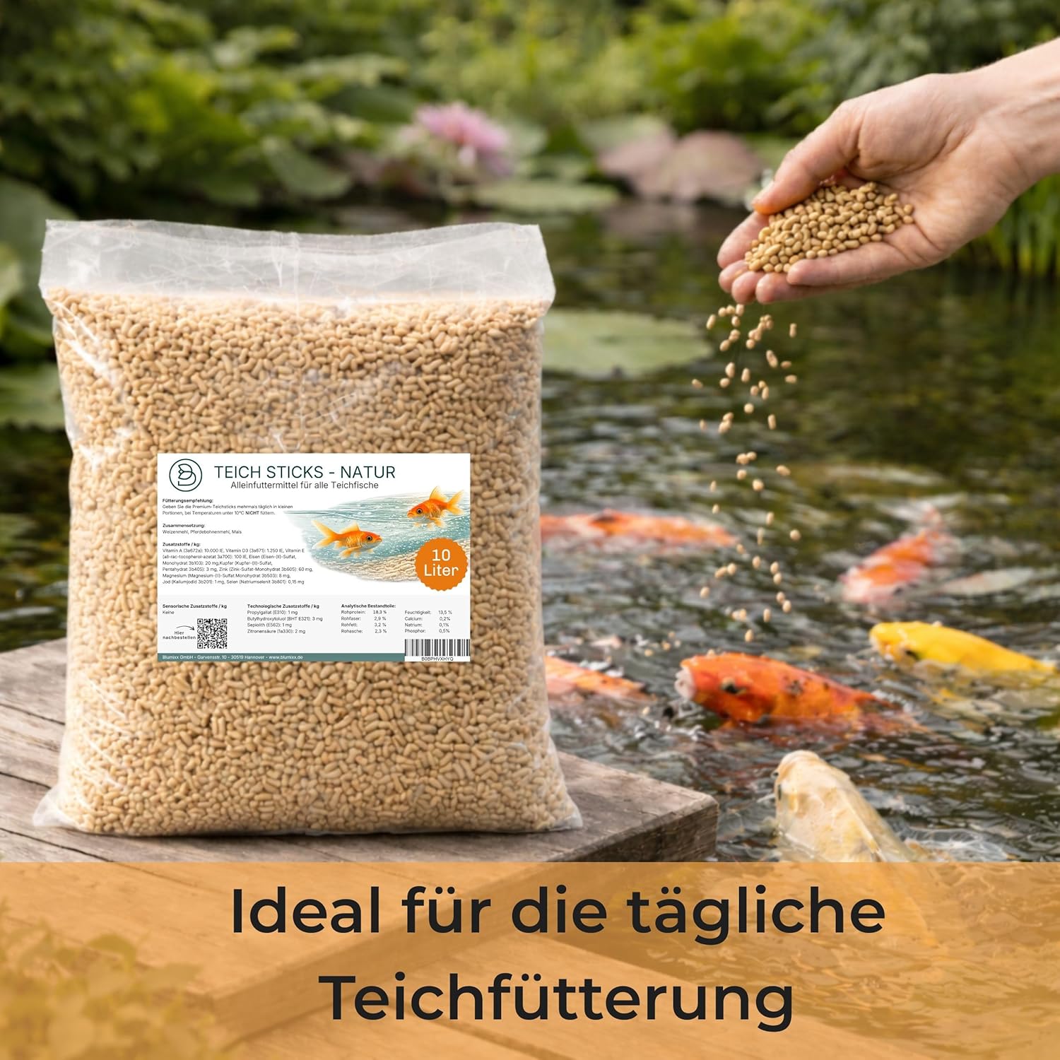 Blumixx Teichsticks schwimmendes Alleinfutter fuer Koi Goldfische