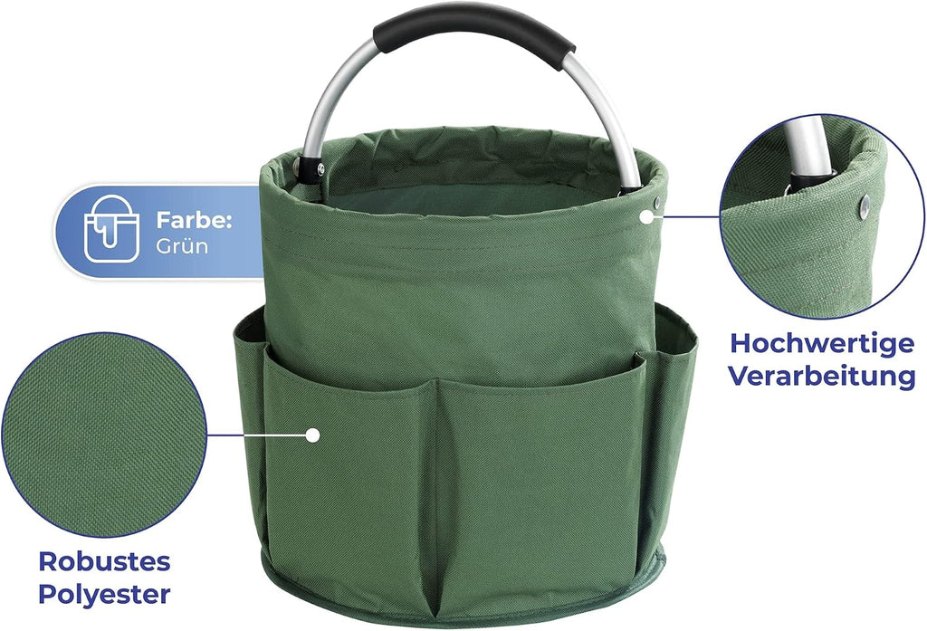Maximex Reinigungs-Caddy faltbar Gruen mit 6 Taschen gepolsterter Griff