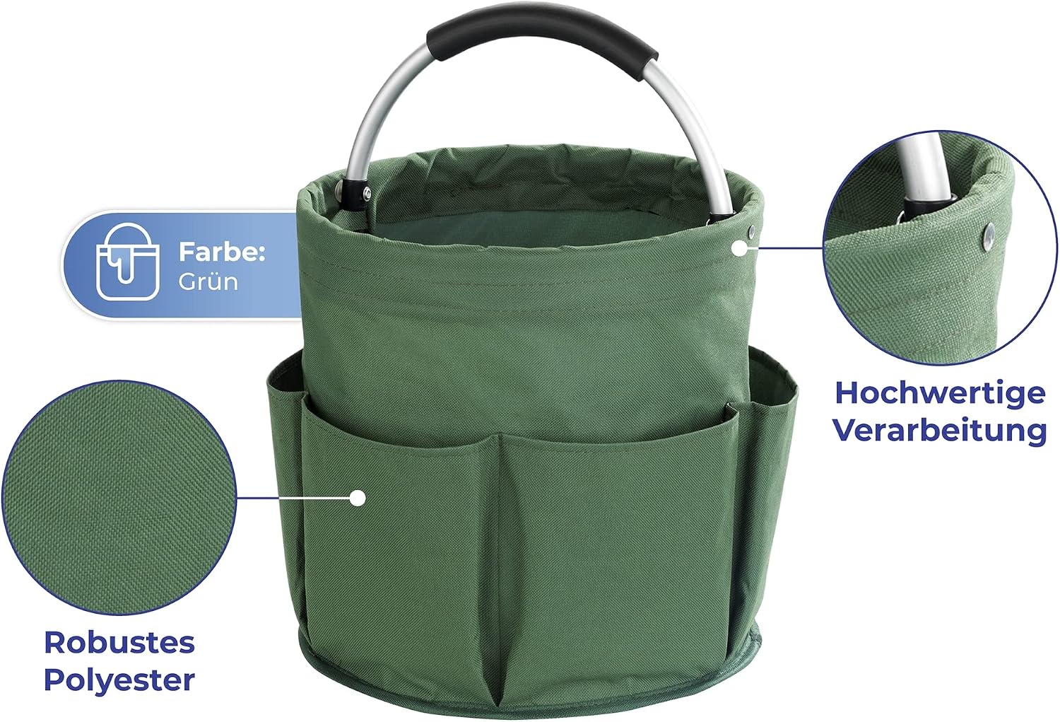 Maximex Reinigungs-Caddy faltbar Gruen mit 6 Taschen gepolsterter Griff