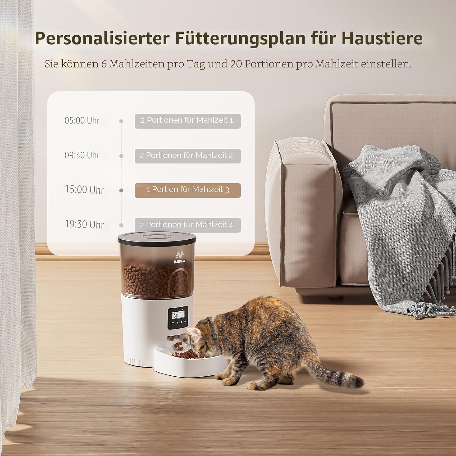 IMIPAW Futterautomat Katze, WiFi, APP-Steuerung, Mahlzeiten