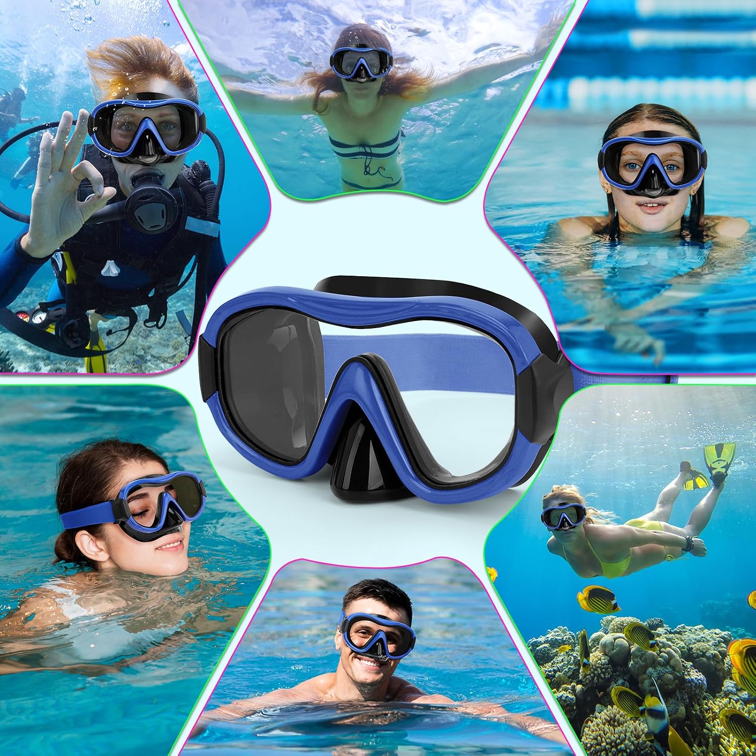 Taucherbrille Erwachsene 180° Weitwinkel Antibeschlag HD Glas Stoffband