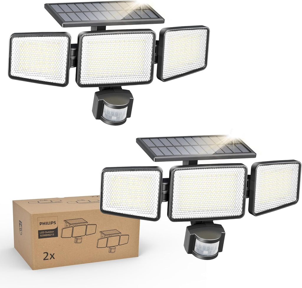 Philips Solar Aussenwandfluter 3 Koepfe 302 LED 1200 lm Bewegungsmelder IP65 (2 St