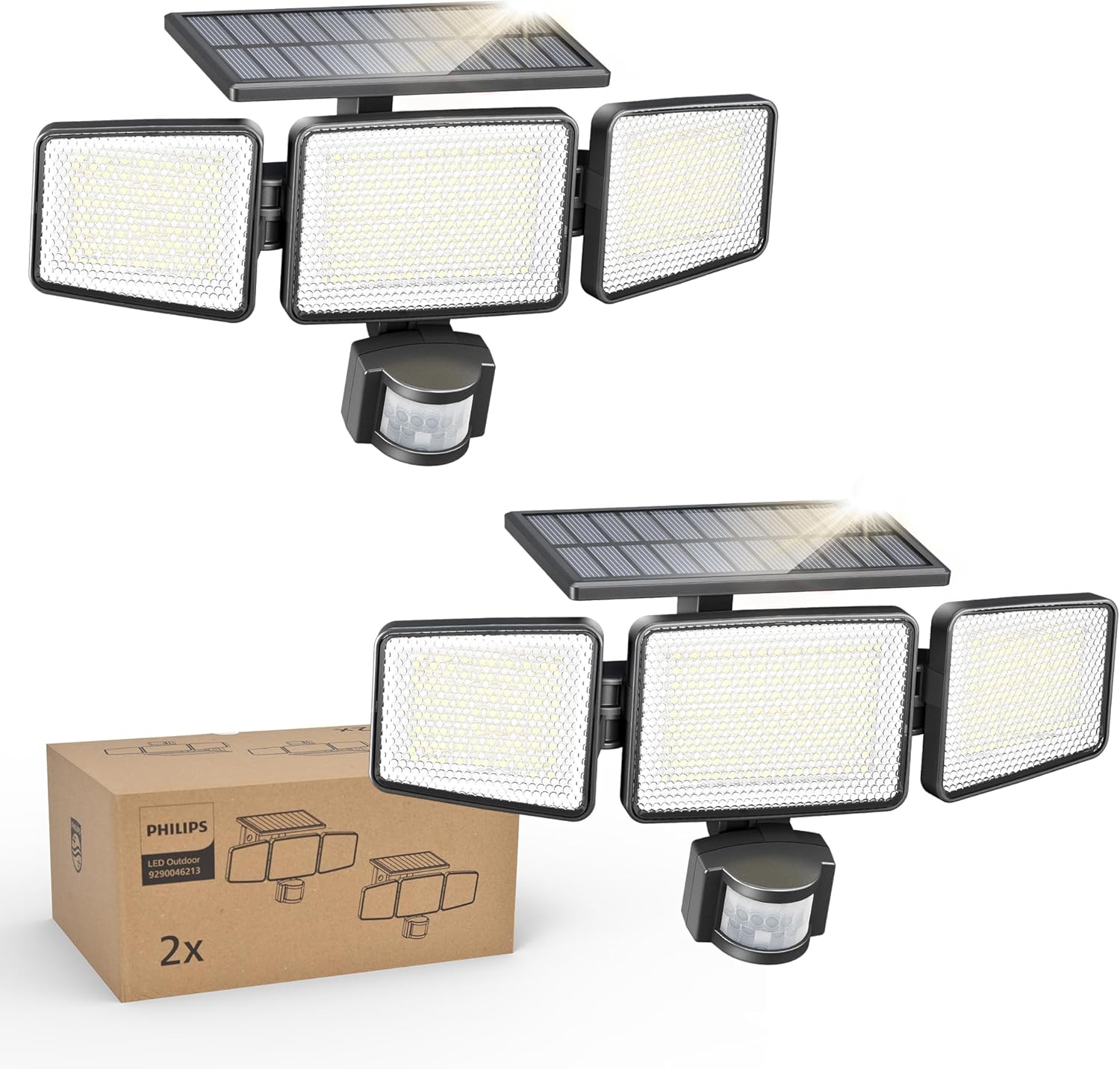 Philips Solar Aussenwandfluter 3 Koepfe 302 LED 1200 lm Bewegungsmelder IP65 (2 St