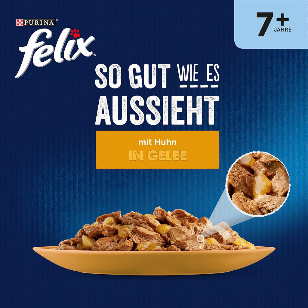 Felix Senior Nassfutter im Gelee mit Huhn, verschiedene Sorten, 26× (-6