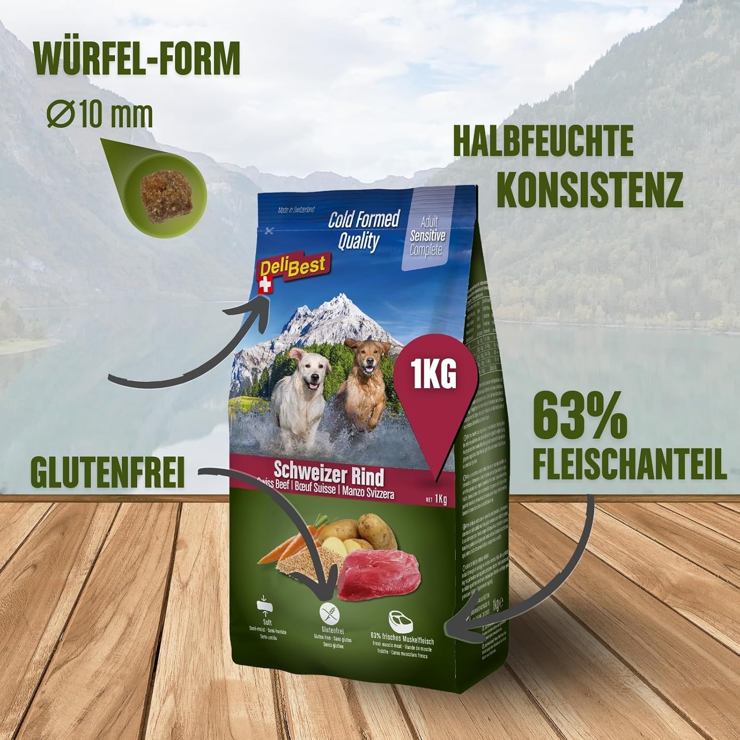 DeliBest Adult Sensitive Hundefutter Schweizer Rind getreidefrei verschiedene Sorten