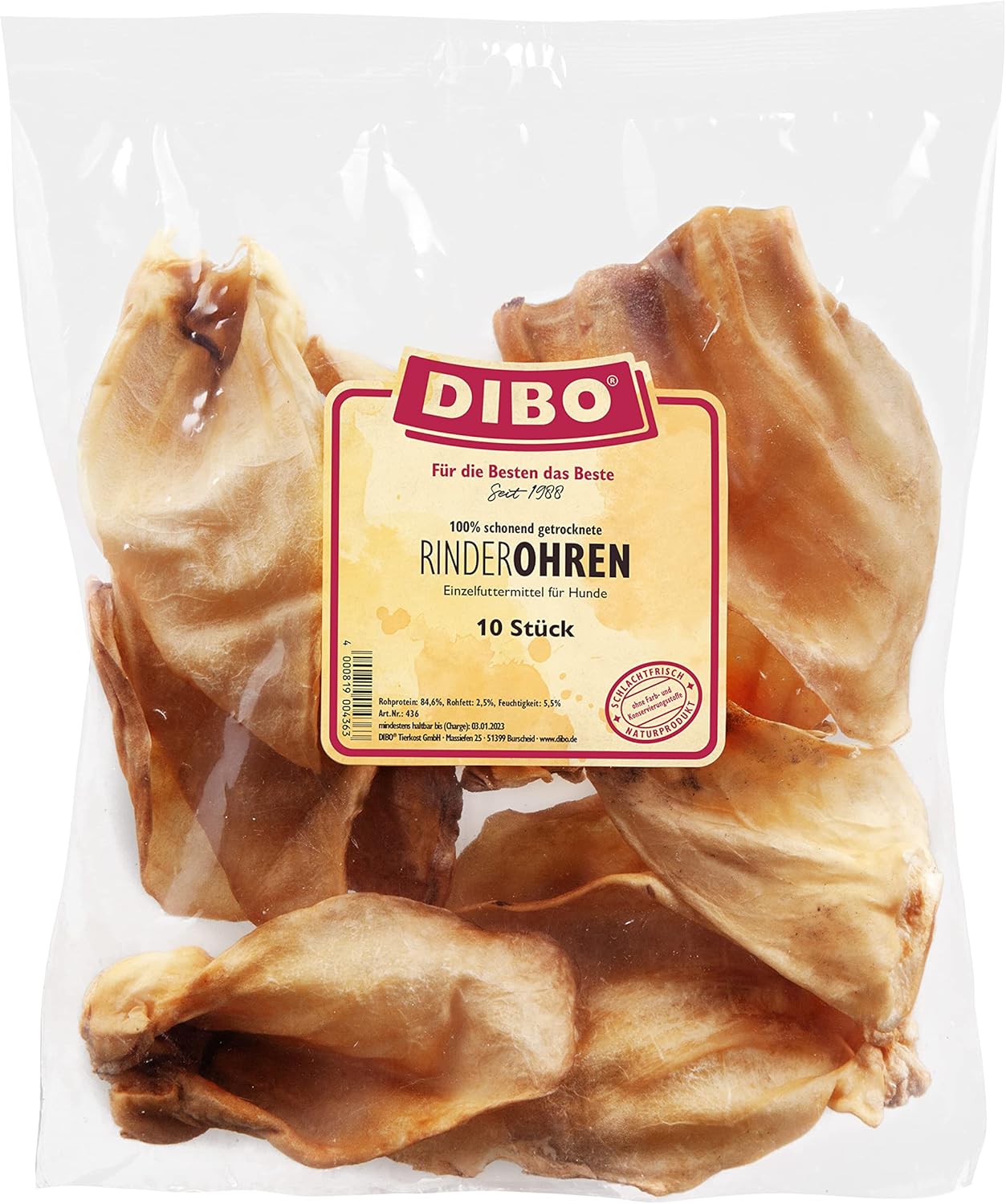 DIBO Rinderohren 10er Beutel Hundesnack Naturkauartikel ohne Zusaetze