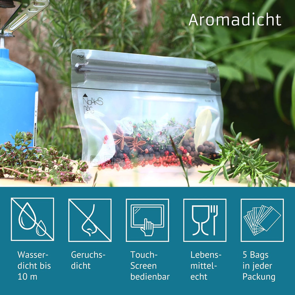Noaks Bags 5er-Set wasserdichte Beutel IPX8 luft- und geruchsdicht Reise-Organiz