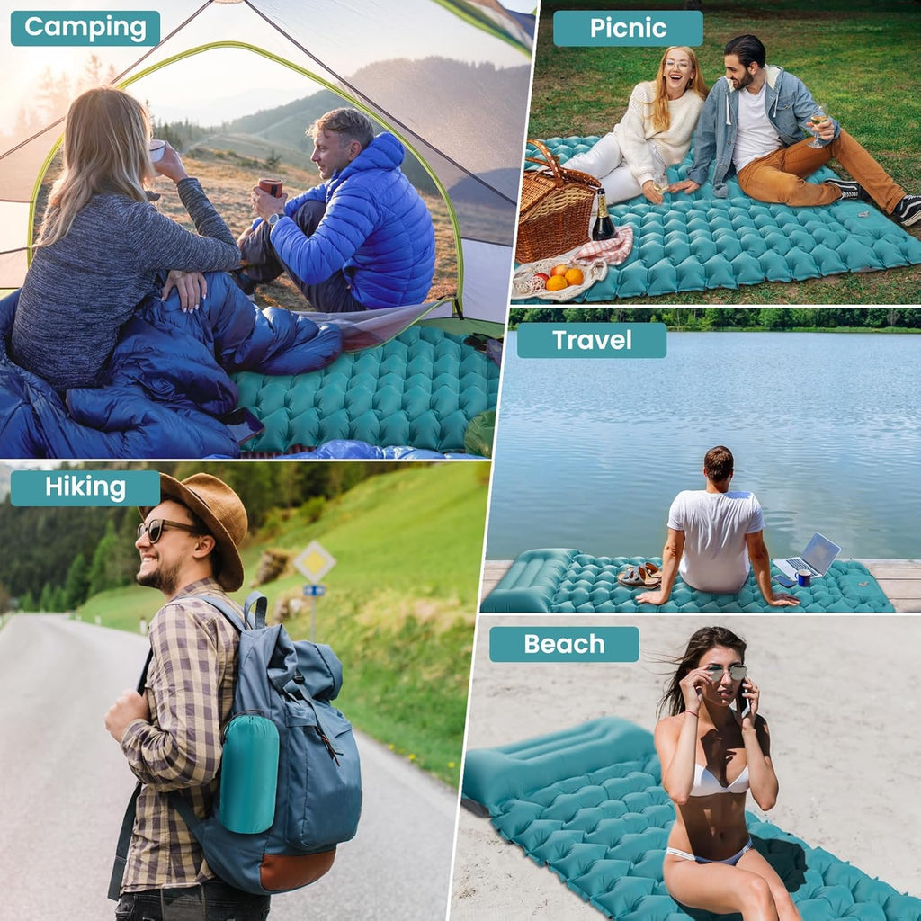 Satisure aufblasbare Isomatte Camping mit Fusspumpe und Kopfkissen ultraleicht