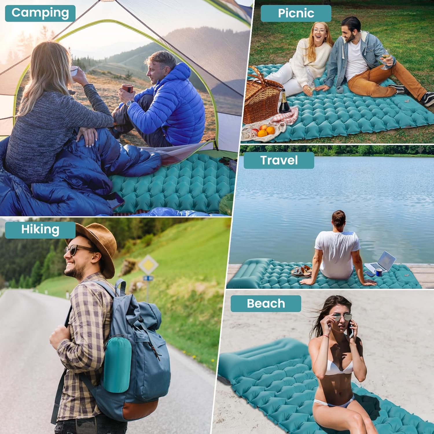 Satisure aufblasbare Isomatte Camping mit Fusspumpe und Kopfkissen ultraleicht