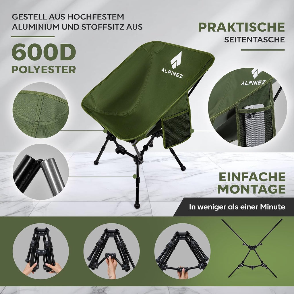faltbarer Campingstuhl ultraleicht hoehenverstellbar klein zusammenklappbar