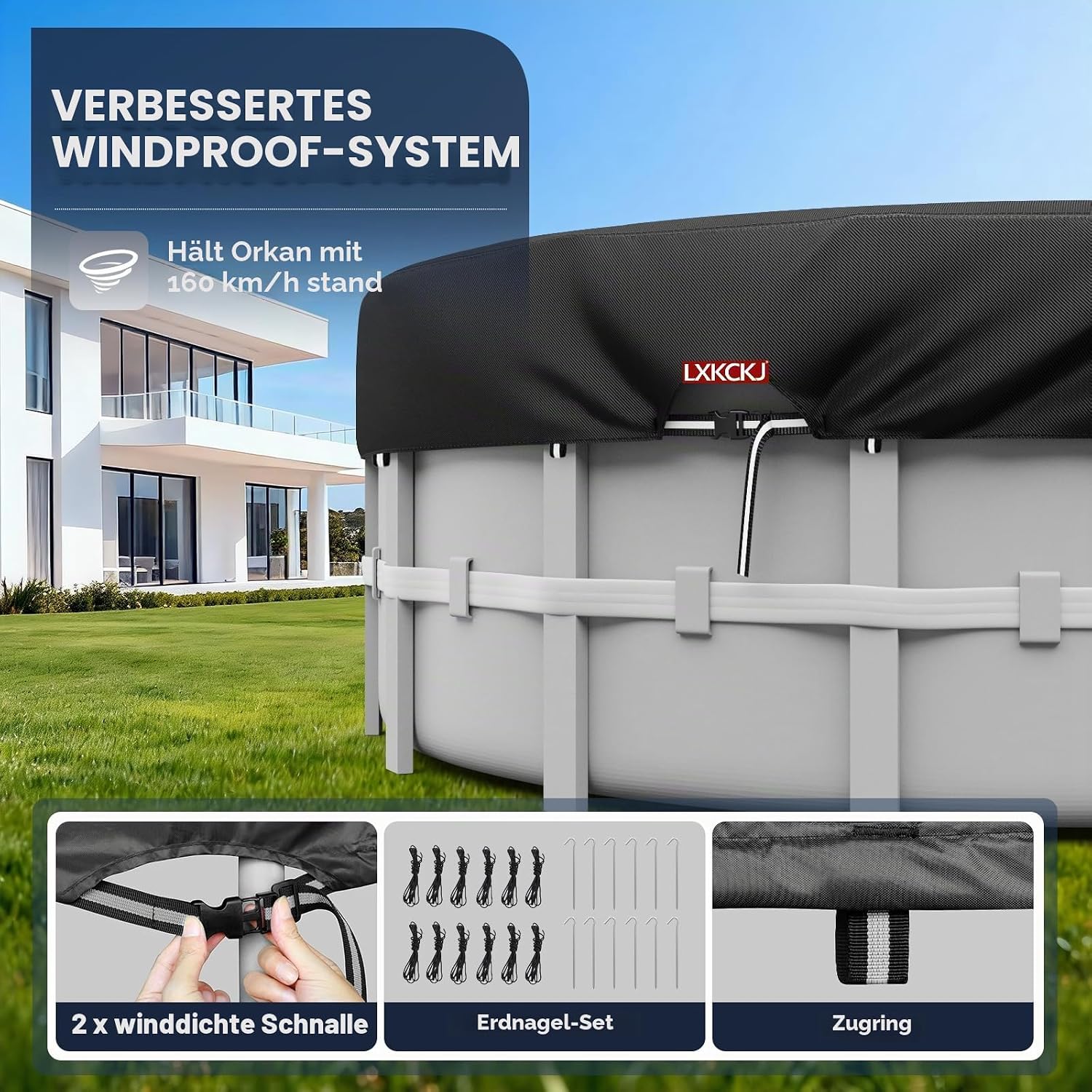 LXKCKJ Poolabdeckung 570x365 cm fuer Rechteck- und Ovalpool 259cm-640cm