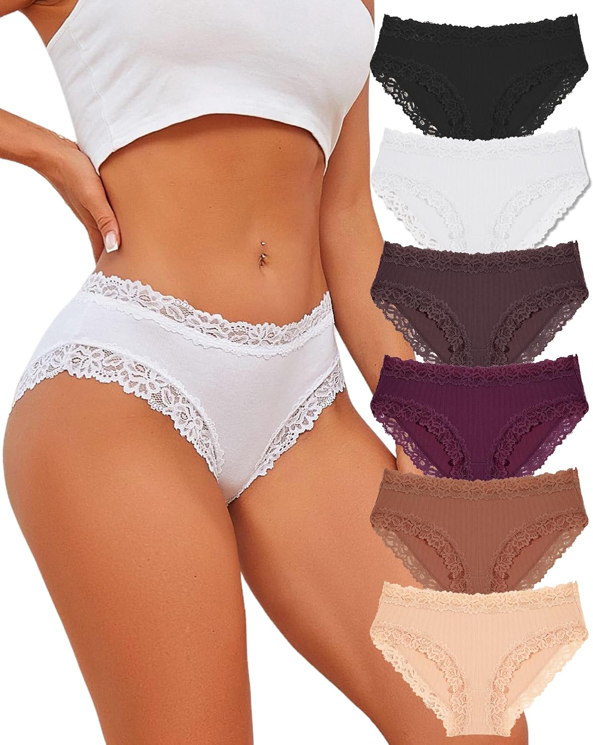 Damen Slip Brazilian atmungsaktiv Baumwolle 6er Pack S-XL